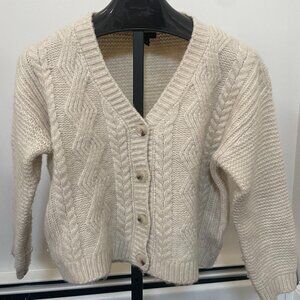 Tribal beige V-neck cable-knit cardigan